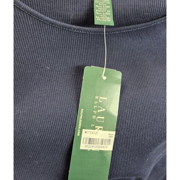 NWT LRL Lauren Ralph Lauren Ribbed Navy Blue Top Elbow Sleeves Sz XL - Picture 5 of 6